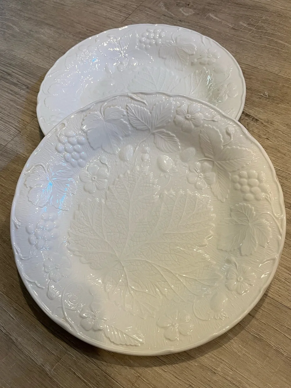 Burleigh Davenport dinner plates, White Embossed Leaf Pattern set of 2